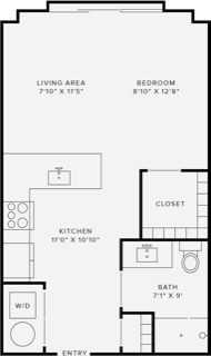 Floor plan for studio, 1 bath, 517 sqft